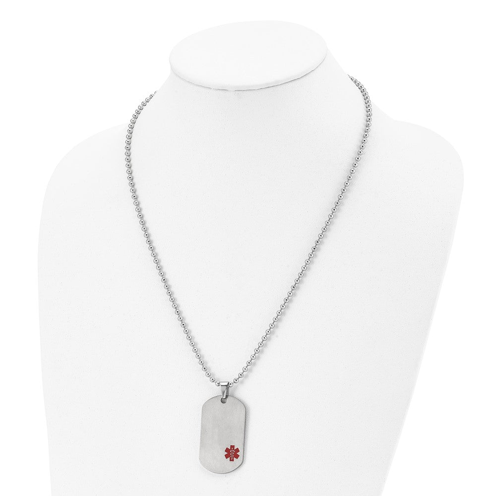Titanium Brushed Red Enamel Medical ID Dog Tag 22in Necklace