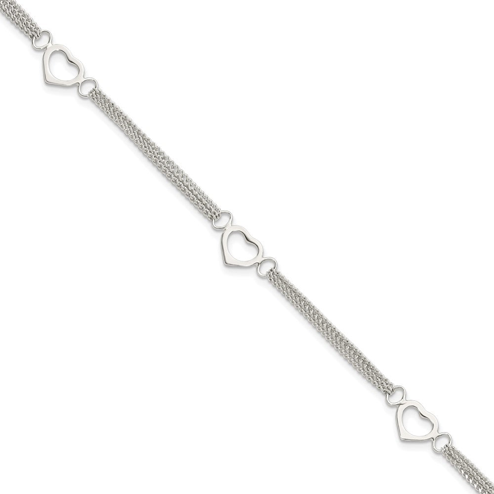 Sterling Silver Polished Multi-strand Heart 7in Bracelet 7 inches