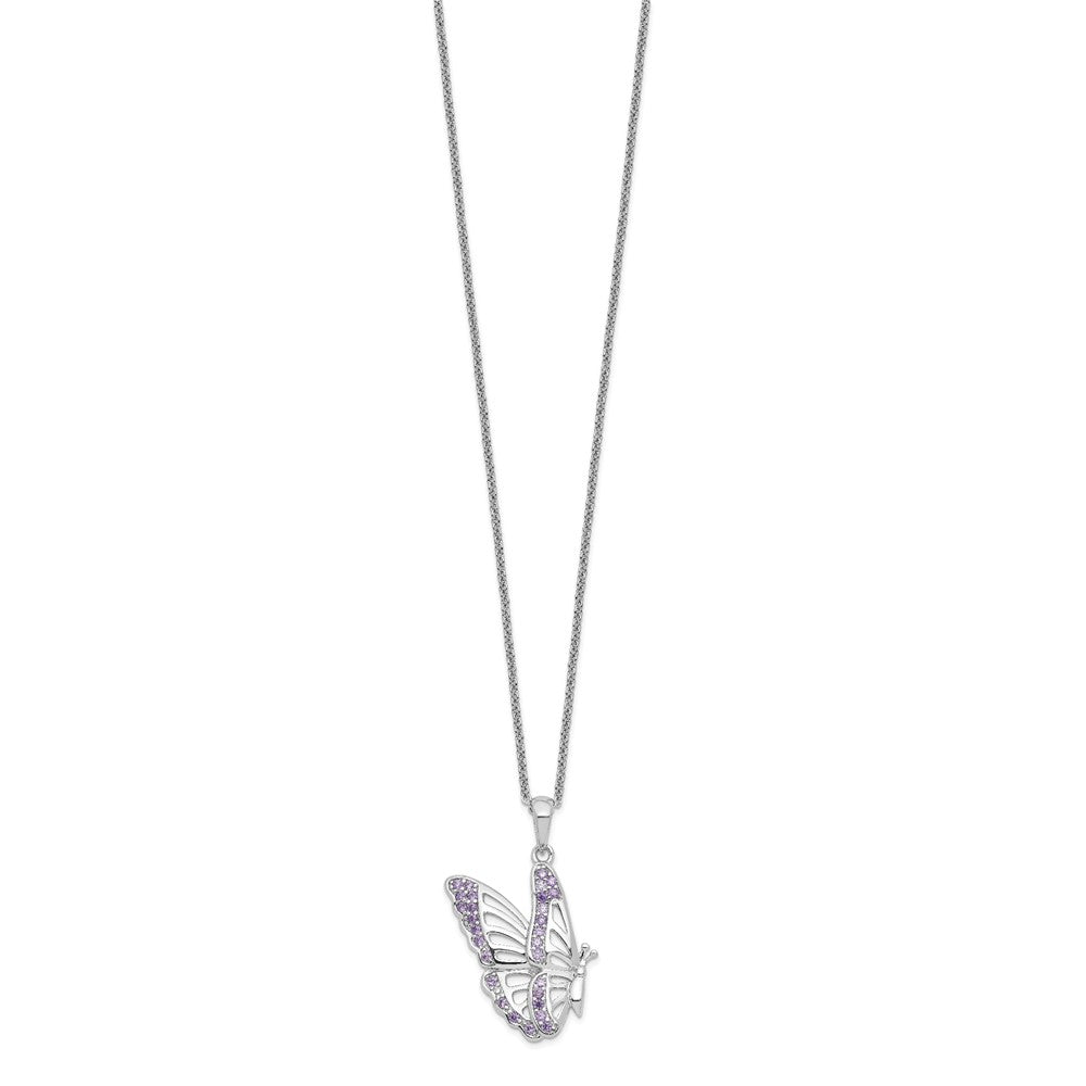 Sentimental Expressions Sterling Silver Rhodium-plated CZ Never Give Up Butterfly 18in. Necklace 18 Inches