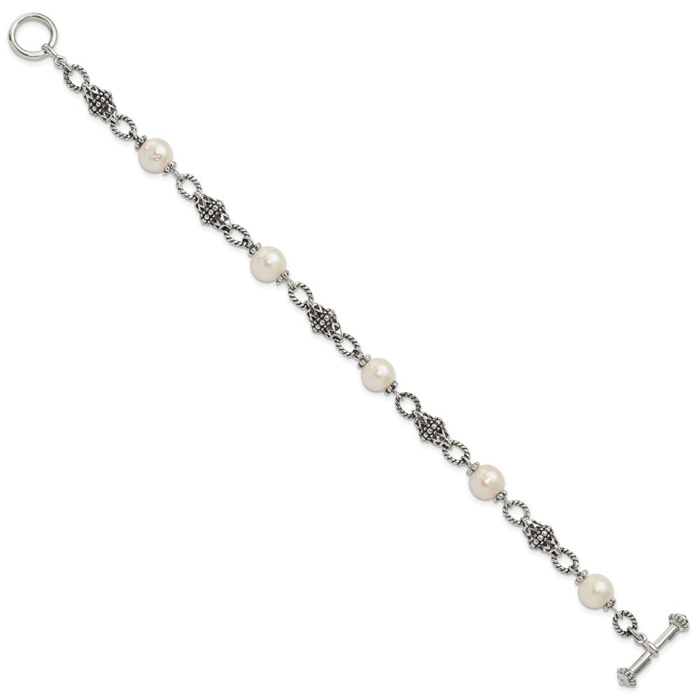 Shey Couture Sterling Silver 8 Inch Antiqued 8-8.5mm Freshwater Cultured Pearl Bracelet 8 inches