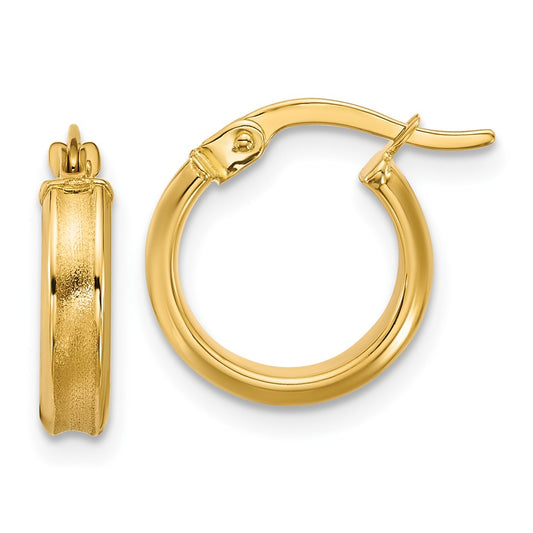 14K Polished and Satin Round Hoop Earrings