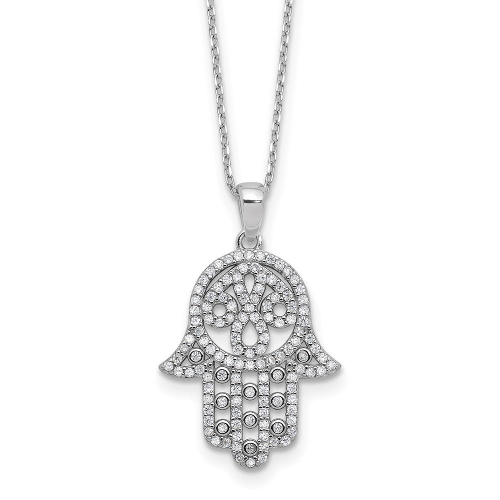 Cheryl M Sterling Silver Rhodium-plated Polished CZ Hamsa Necklace 18 Inches