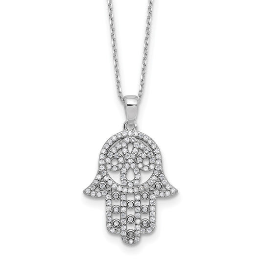 Cheryl M Sterling Silver Rhodium-plated Polished CZ Hamsa Necklace 18 Inches