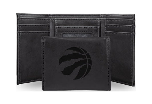 Basketball Rico Industries Toronto Raptors Black Laser Engraved Trifold Laser Engraved Tri-Fold Wallet - Men's Accessory
