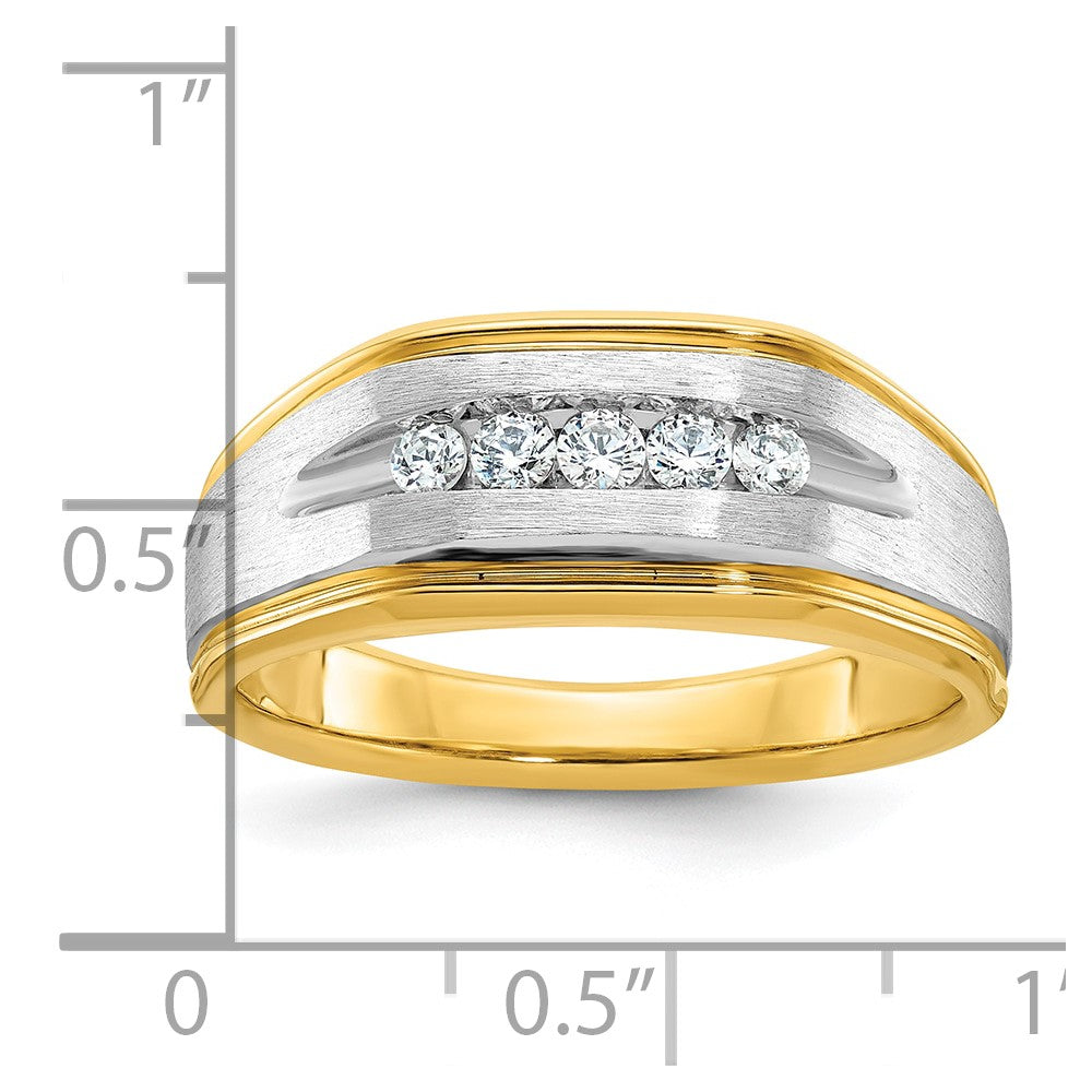 IBGoodman 14k with White Rhodium Men's Polished Satin and Grooved 5-Stone 1/4 Carat AA Quality Diamond Ring