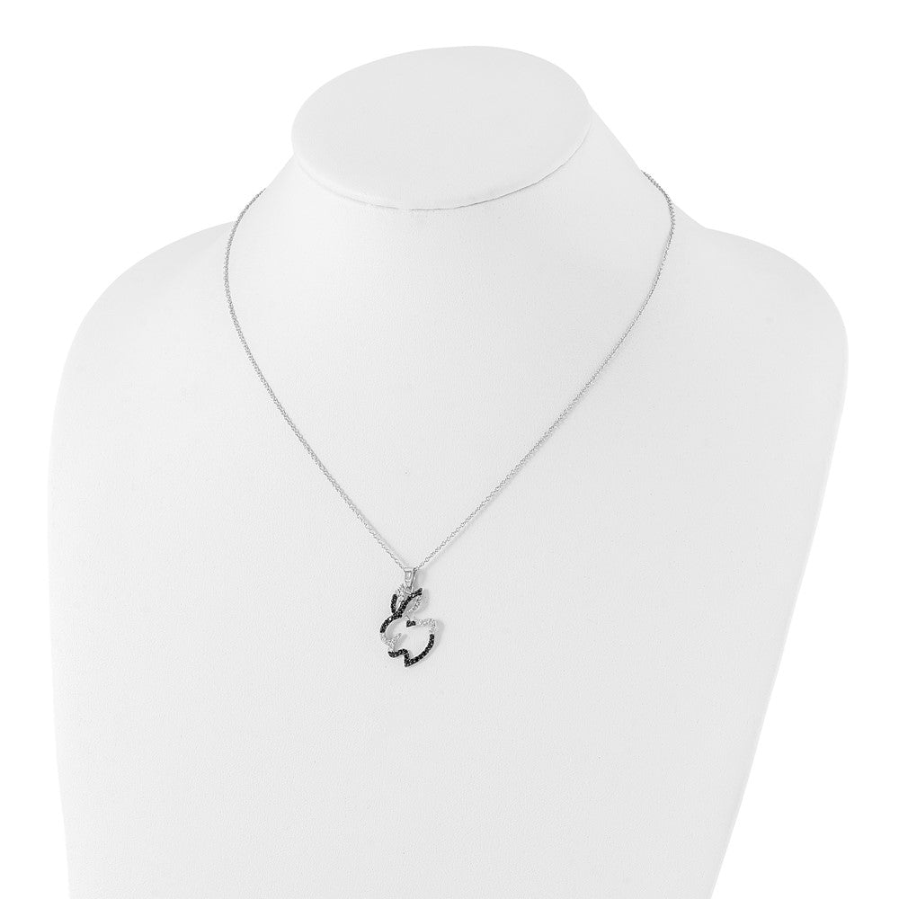 Cheryl M Sterling Silver Rhodium-plated with Black Rhodium Accent Brilliant-cut Black and White CZ Bunny Rabbit 18 Inch Necklace 18 Inches