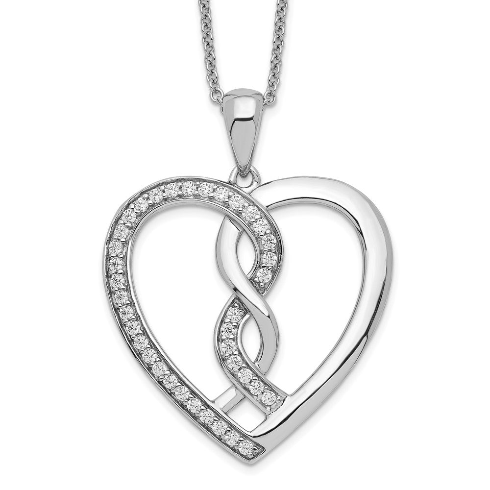 Sentimental Expressions Sterling Silver Rhodium-plated CZ Hearts Joined Together 18 inch Necklace with Poem Card 18 Inches
