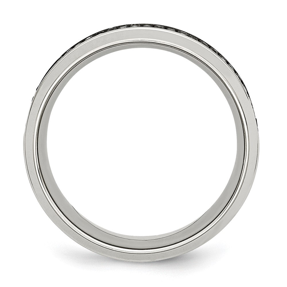 Stainless Steel Polished 1/3ct Black Diamond 10mm Band Size - 7.5