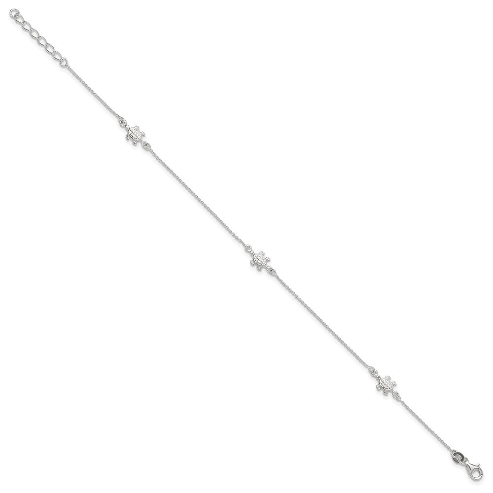 Sterling Silver Turtle 9 inch Plus 1 inch Ext. Anklet 9 inches