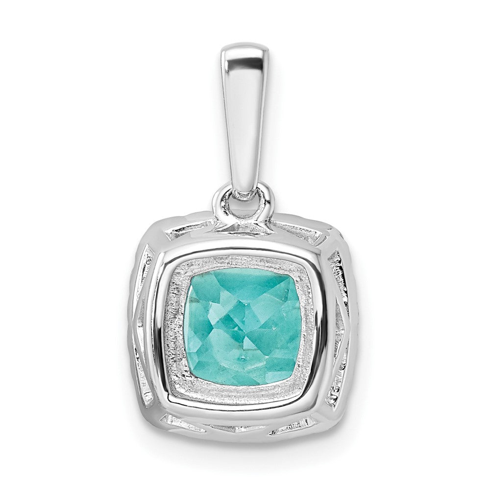 14K White Gold Pure Serenity Lab Grown Diamond Cushion Created Paraiba Pendant
