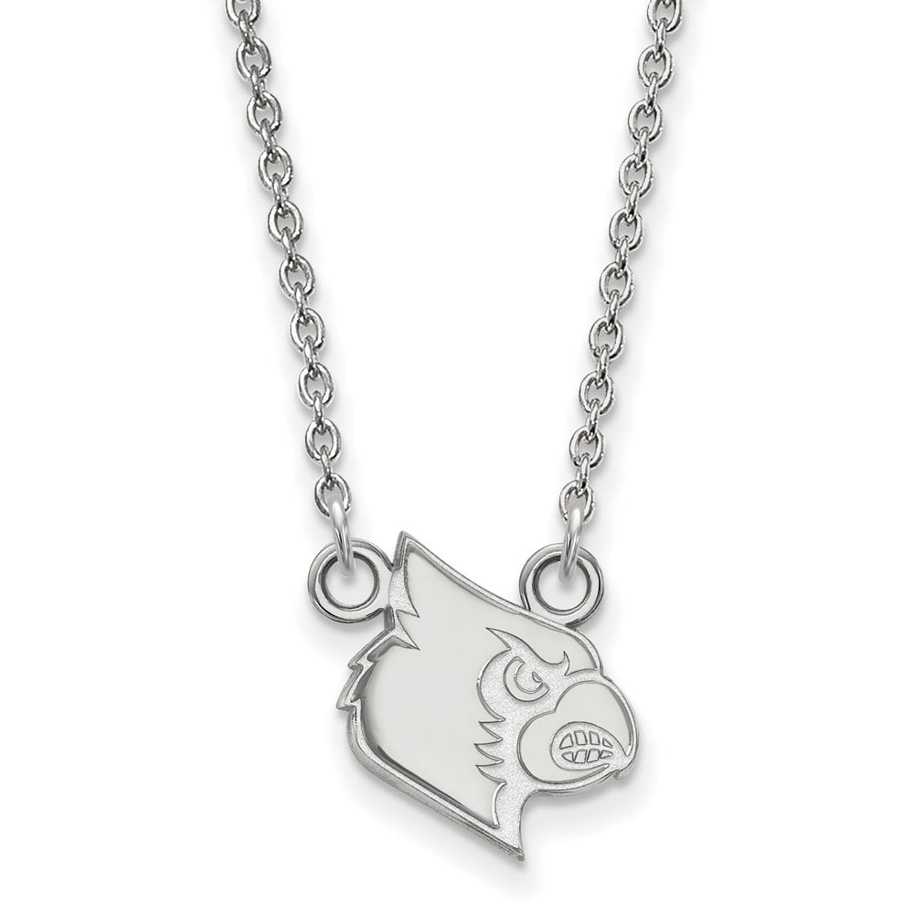 Sterling Silver Rhodium-plated LogoArt University of Louisville Cardinal Small Pendant 18 inch Necklace QSS050UL-18