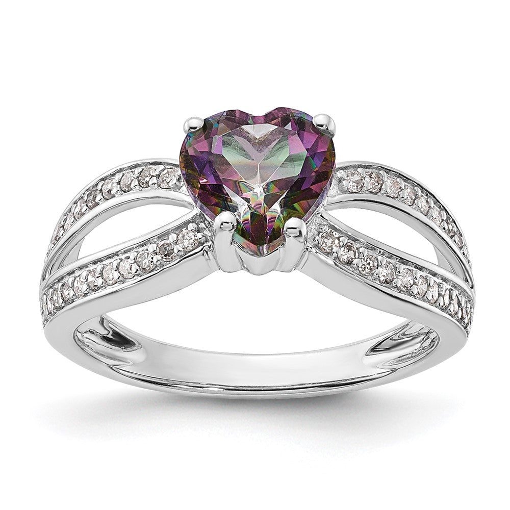 Sterling Silver Polished Mystic Fire Topaz and White Topaz Heart Ring