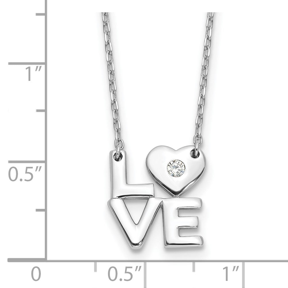 Sterling Silver Rhodium-plated CZ LOVE 16in w/2in ext. Necklace 16 Inches