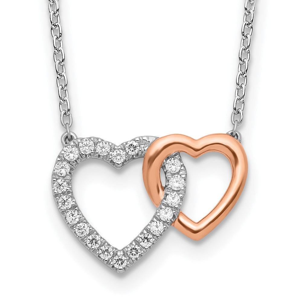 14k Two-Tone Rose and White Gold 1/5 carat Lab Grown Diamond VS/SI+ G+ 18 inch Interlocking Heart Necklace