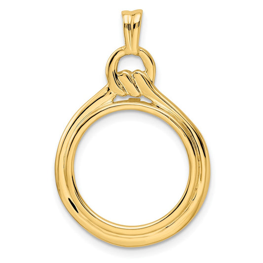 Wideband Distinguished Coin Jewelry 14k Polished Loop and Knot 16.5mm Prong Coin Bezel Pendant