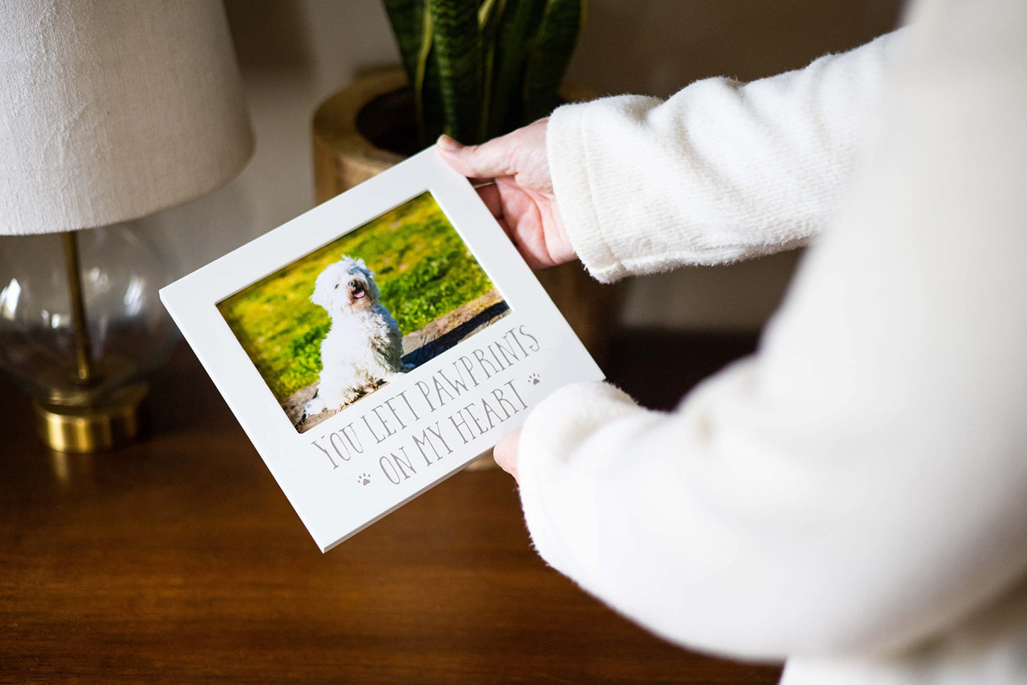 White Wooden YOU LEFT PAWPRINTS ON MY HEART Pet Remembrance 4x6 Photo Frame Q-GM20968
