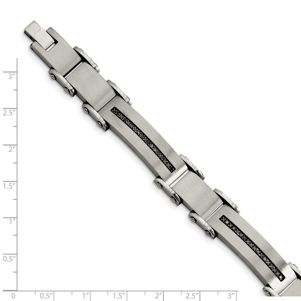Stainless Steel Brushed and Polished with Black Diamonds 8.5in Bracelet 8.5 inches
