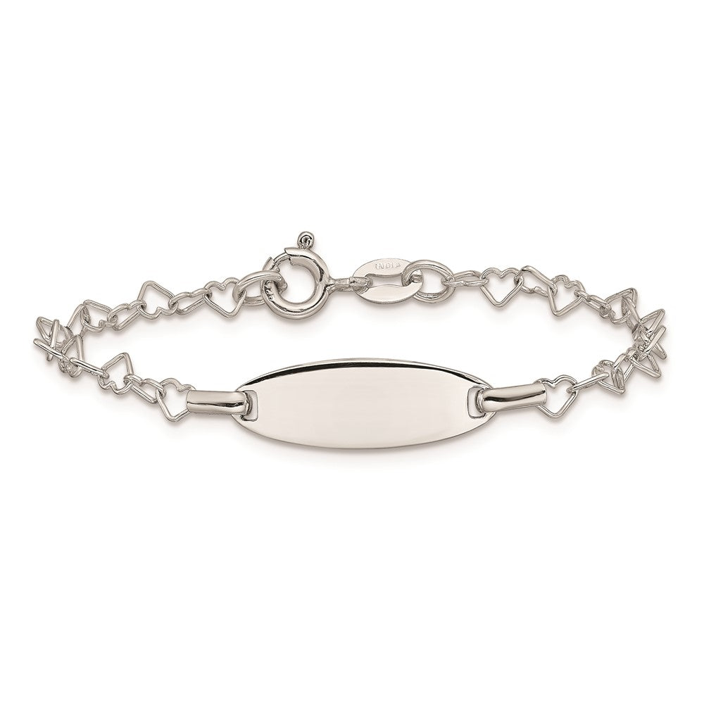 Sterling Silver Polished Engraveable Children's ID Heart Link Bracelet 6 inches