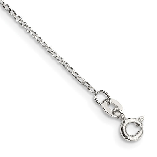 Sterling Silver 1mm Open Elongated Link Curb Chain Anklet 10 inches