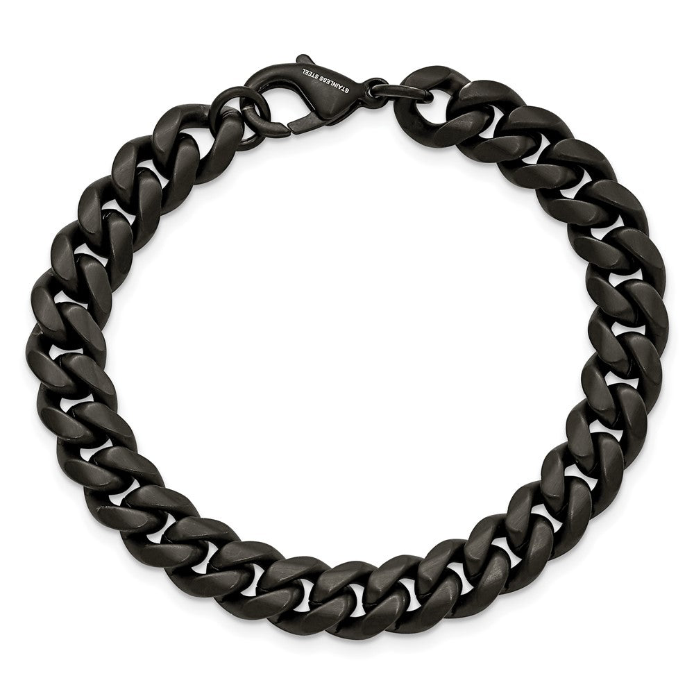Stainless Steel Brushed Black IP-plated 10mm Curb 8.5in Bracelet 8.5 inches