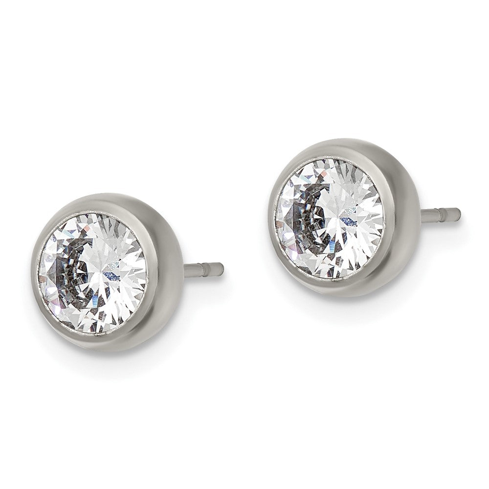 Stainless Steel Polished 6mm Bezel CZ Stud Post Earrings