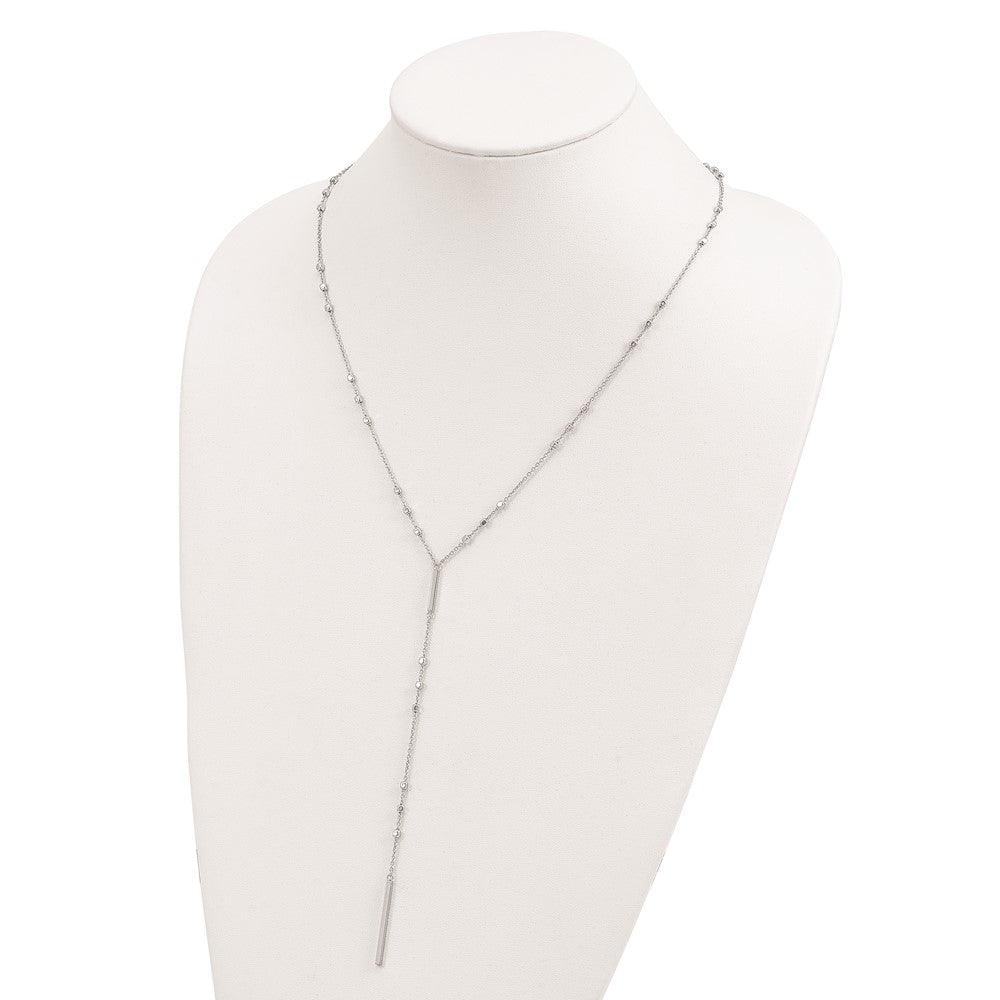 Sterling Silver Rhod-plated Beads/Vertical Bar w/ 1in ext. Y-Necklace 22 Inches