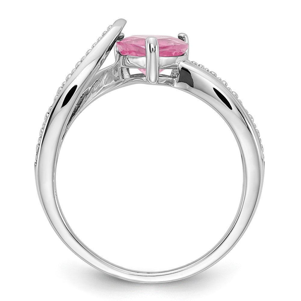 Sterling Silver Heart Shaped CR Pink Sapphire & Diamond Ring