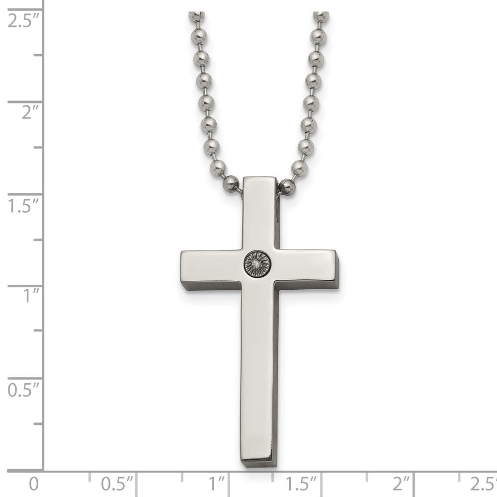 Titanium Polished 1/2pt. Diamond Cross 22in Necklace