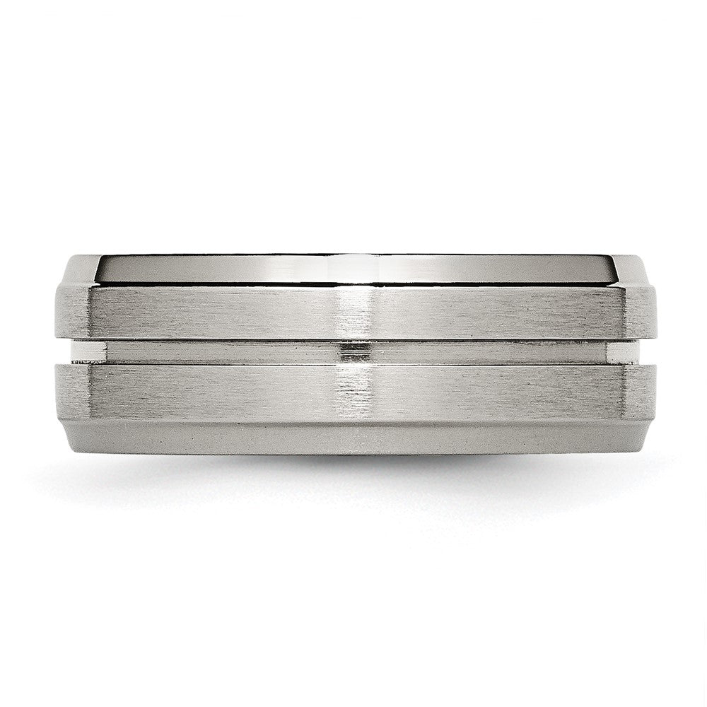 Titanium Brushed and Polished 8mm Grooved Ridged Edge Band Size - 7