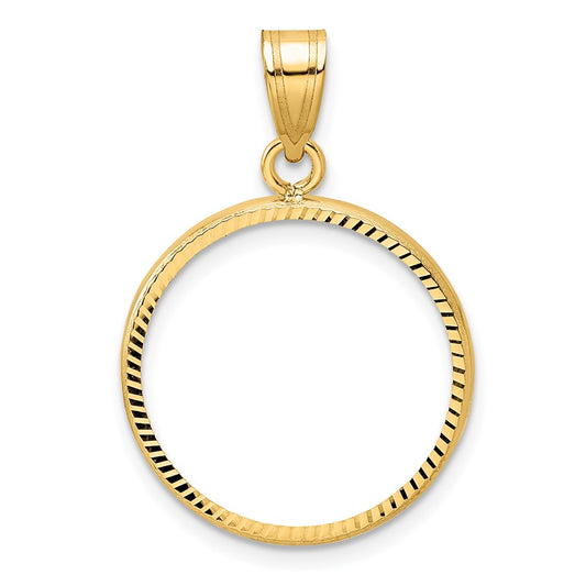 Wideband Distinguished Coin Jewelry 14k Polished and Diamond-cut 19.0mm Prong Coin Bezel Pendant
