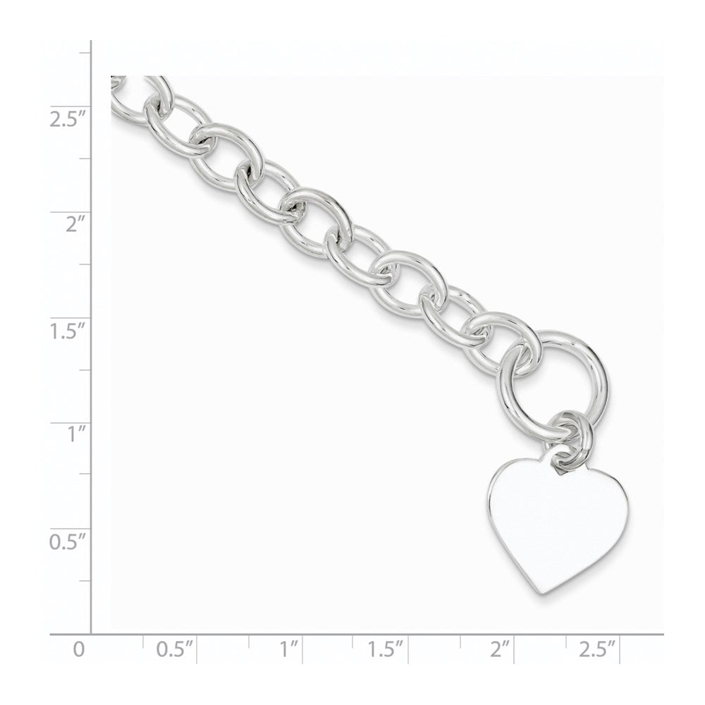 Sterling Silver Engraveable Heart Fancy Link Bracelet 7.5 inches