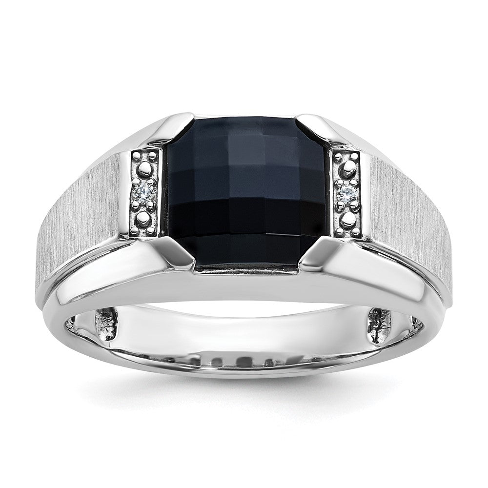 IBGoodman 14k White Gold Men's Polished and Satin Onyx and .02 Carat AA Quality Diamond Ring