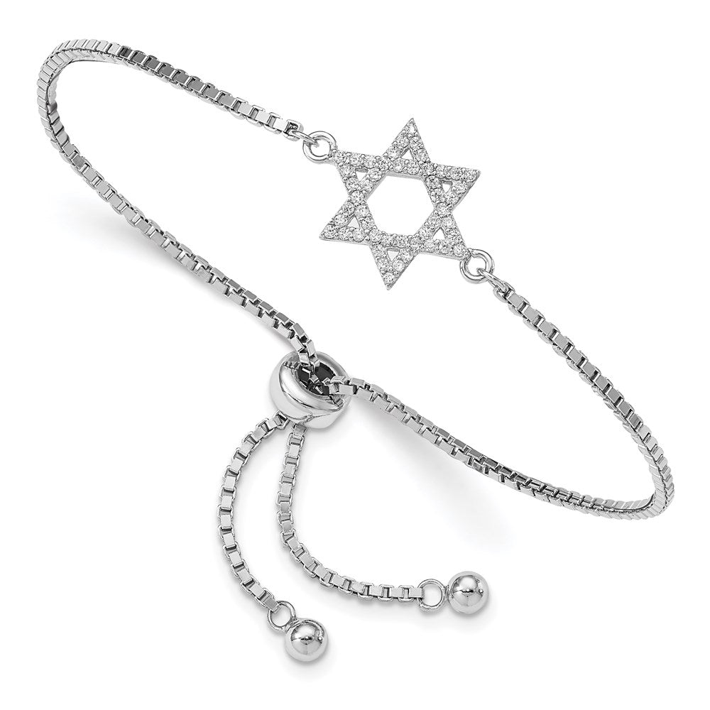 Sterling Silver Rhodium-plated CZ Star of David Adjustable Bracelet 9.75 inches