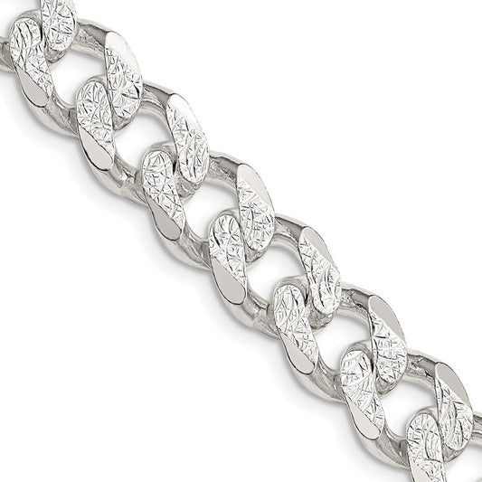 Sterling Silver 11.0mm Pav‚ Curb Chain 26 Inches