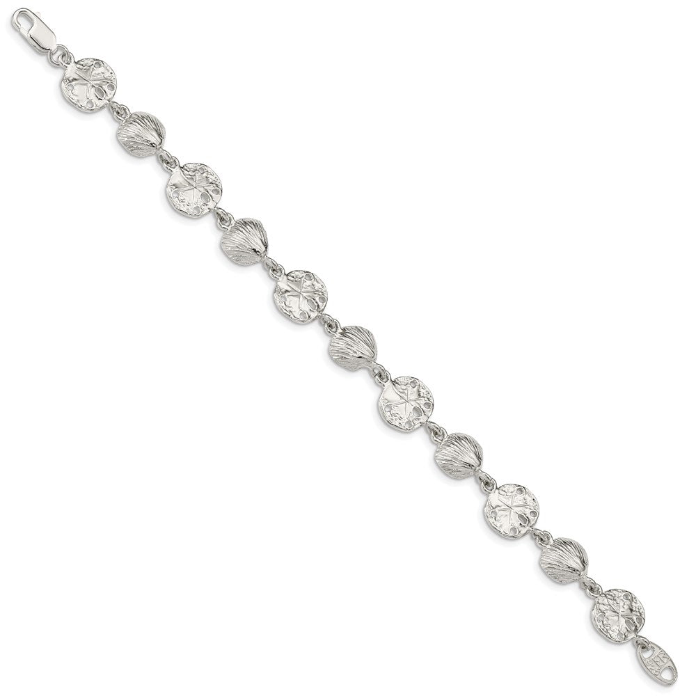 Sterling Silver Seashells and Sand Dollars Bracelet 7 inches