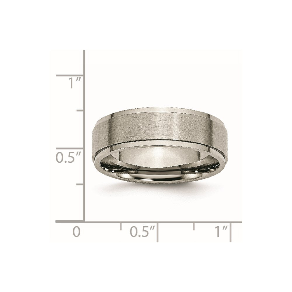 Titanium Brushed Center 7mm Ridged Edge Band Size - 14