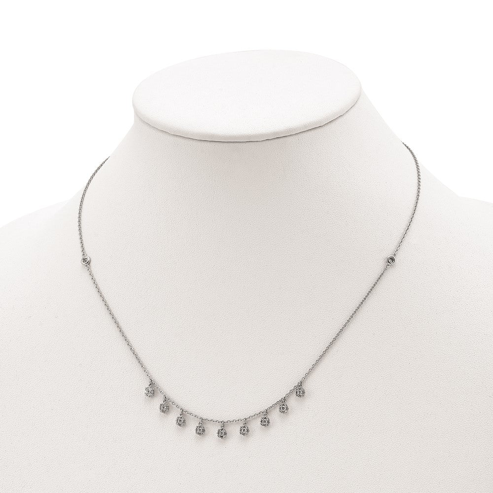 Sterling Shimmer Sterling Silver Rhodium-plated 18 inch 48 Stone 11 Star Stations CZ Necklace 18 Inches
