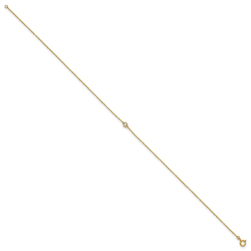 10k Polished Bezel-set CZ 10 inch Anklet