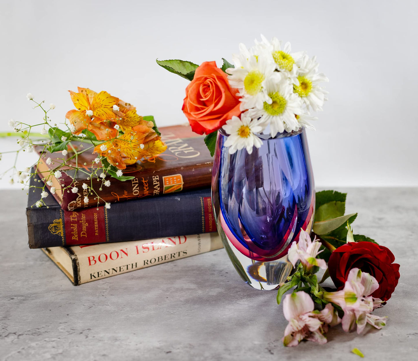 Badash J515 6.5" Astra Murano Style Art Glass Purple Vase, 6.5" x 3.75" x 3.75", Blue