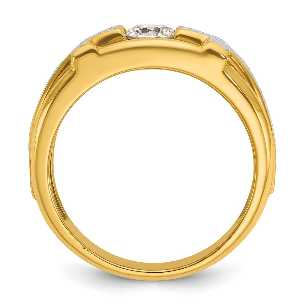 IBGoodman 14k Two tone 1/2 carat Lab Grown Diamond VS/SI+ G+ Complete Polished Satin and Cut Out Men's Cross Ring