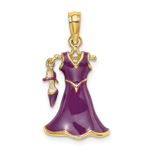 14K 3-D Moveable Enamel Purple Dress w/Shoe Charm