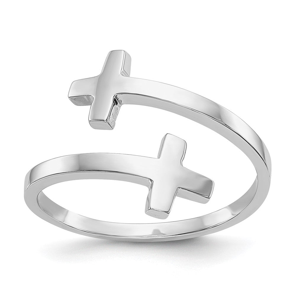 14k White Gold Polished Double Cross Ring Size 7