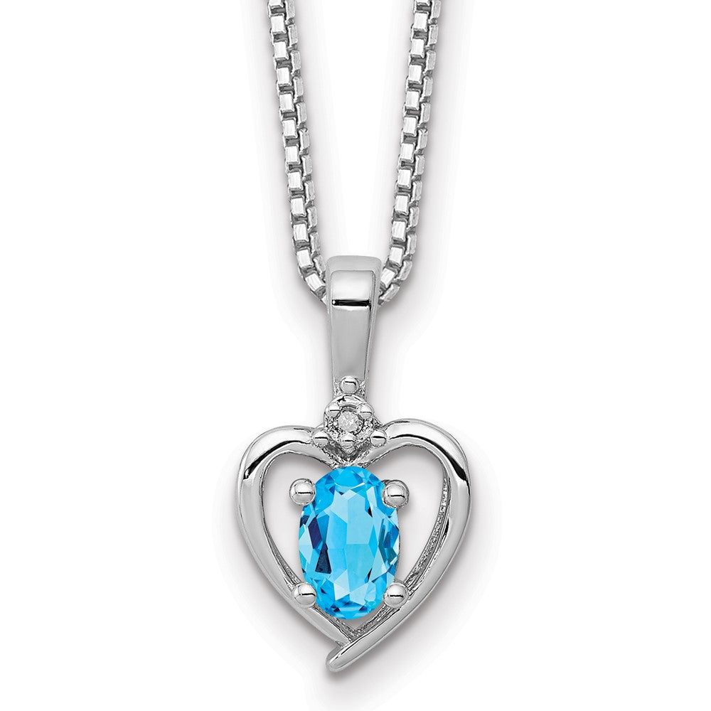 Sterling Silver Rhodium-plated Light Swiss Blue Topaz & Diamond Necklace