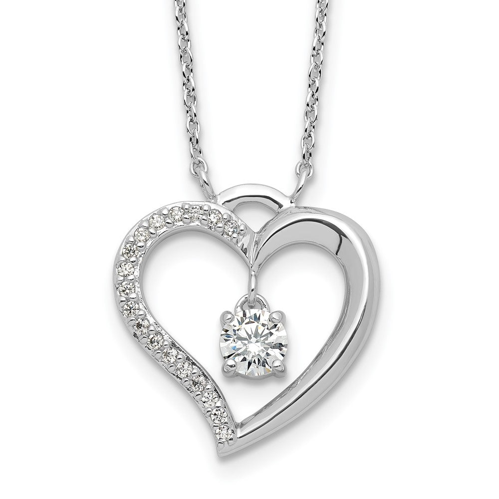 Sterling Silver Rhod-plated Polished CZ Open Heart w/1.25in Ext Necklace 16.5 Inches