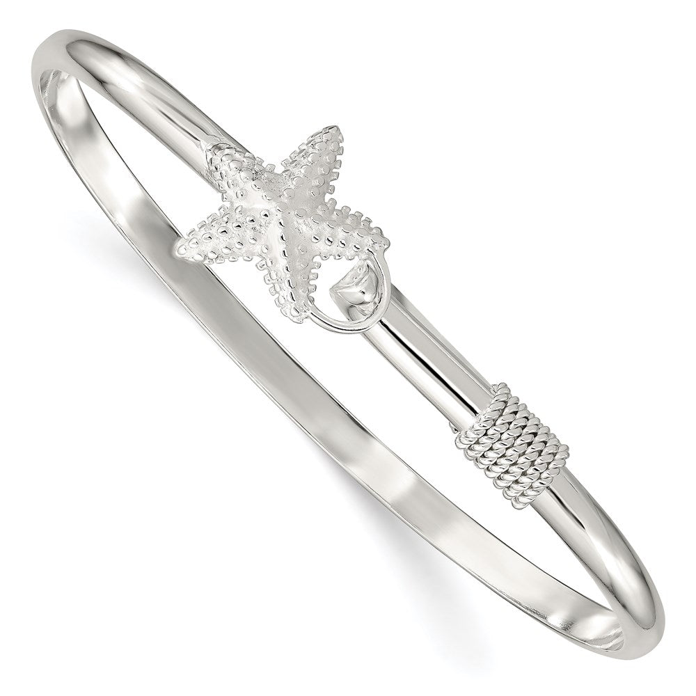 Sterling Silver Polished and Textured Starfish Bangle 7 inches