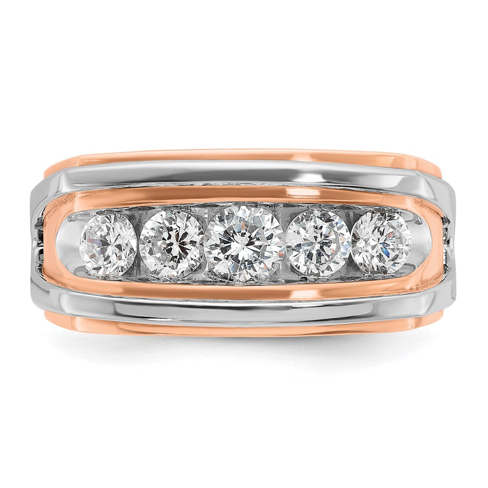 IBGoodman 14k Two Tone Rose and White Gold 1 carat Lab Grown Diamond VS/SI+ G+ Complete Five Stone Cut Out Men's Ring
