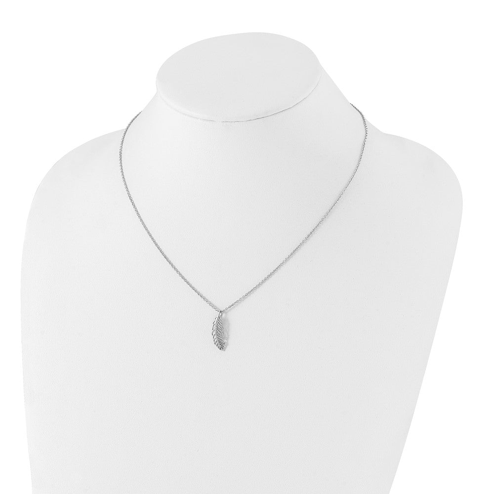 White Ice Sterling Silver Rhodium-plated 18 Inch Diamond Feather Necklace with 2 Inch Extender 18 Inches