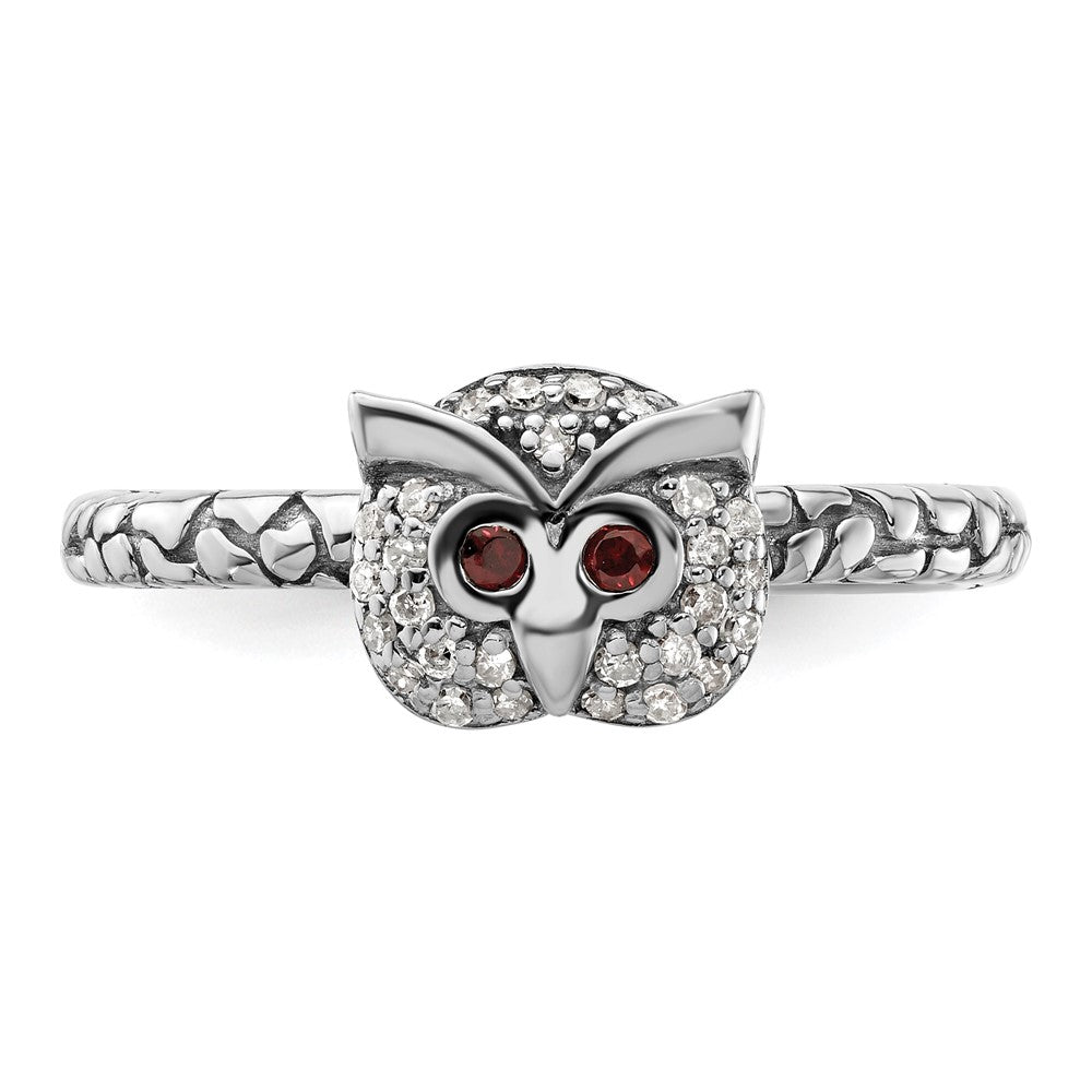 Sterling Silver Stackable Expressions Garnet & Diamond Owl Ring Size -9