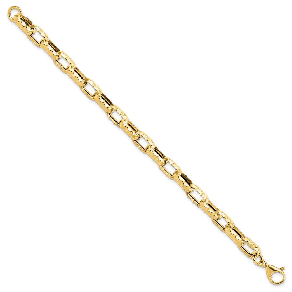 14K Polished Hollow Hammered Link Bracelet 7.5  inches