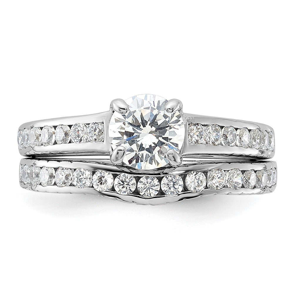 Sterling Silver Rhodium-plated 2-Piece CZ Size 8 Wedding Set Ring